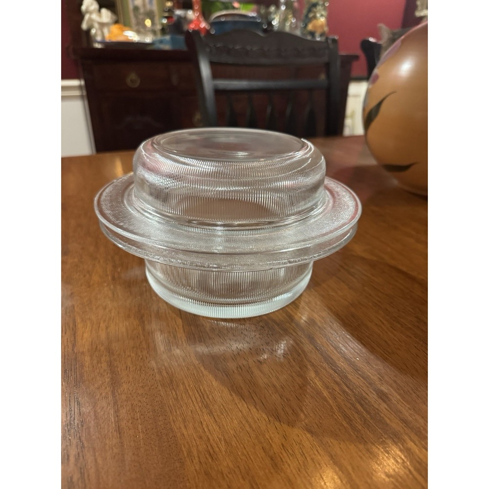 Vintage Chefs Choice Ribbed Glass Baking Dish Store Food 2 Quart Clear with Lid - Picture 9 of 10